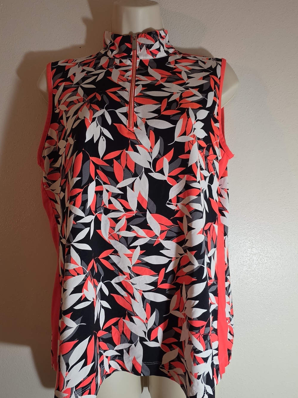 Tail Black, White & Coral Leaf-Print Mock Neck Top